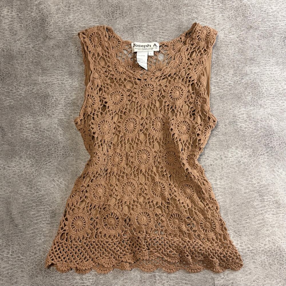 Vintage Tan Floral Crochet Tank Top